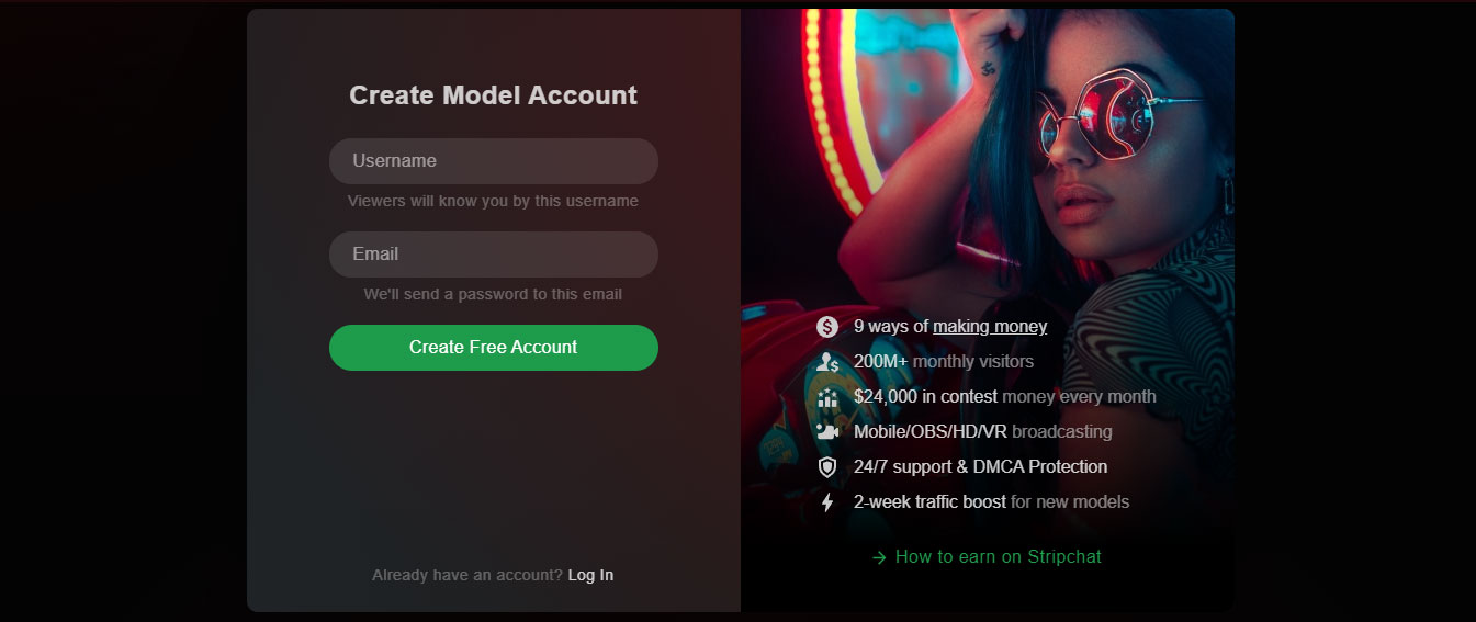 StripChat - Come registrare un account modello